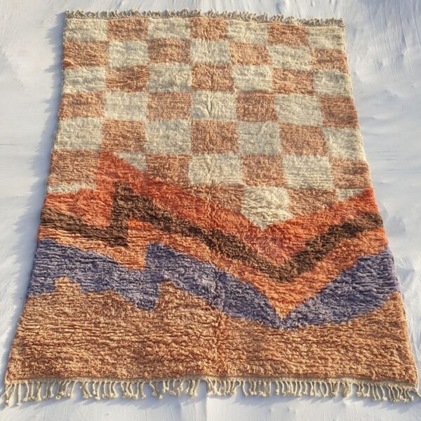 Dabachi – Rust Pink Checkered Moroccan Rug | Ultra Soft Beni Ourain Wool Rug