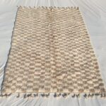 Damia – Beige & White Checkered Beni Ourain Moroccan Rug | Ultra Soft Authentic Wool Rug