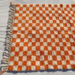 Damia – Orange & White Checkered Authentic Soft Beni Ourain Moroccan Rug