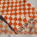 Damia – Orange & White Checkered Authentic Soft Beni Ourain Moroccan Rug