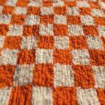Damia – Orange & White Checkered Authentic Soft Beni Ourain Moroccan Rug