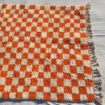 Damia – Orange & White Checkered Authentic Soft Beni Ourain Moroccan Rug