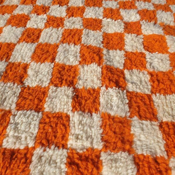 Damia – Orange & White Checkered Authentic Soft Beni Ourain Moroccan Rug