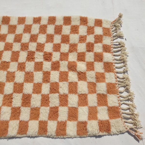Farlacha | Beni Ourain Moroccan Rug 4x5 ft Terracotta Checkered | 4'x5'61 Ft | 120x171 cm