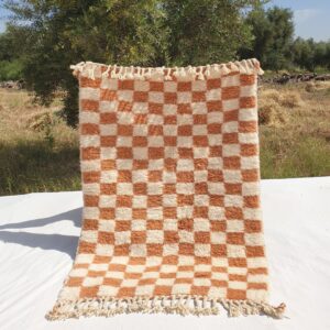 Farlacha | Beni Ourain Moroccan Rug 4x5 ft Terracotta Checkered | 4'x5'61 Ft | 120x171 cm