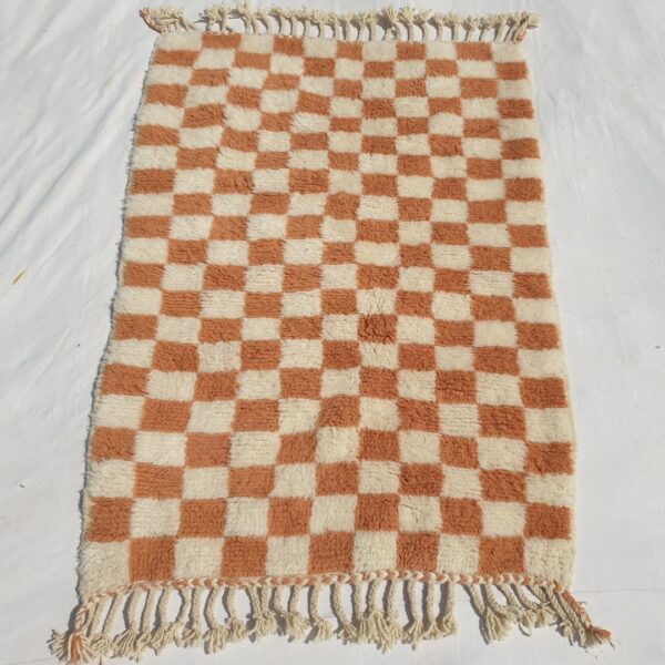 Farlacha | Beni Ourain Moroccan Rug 4x5 ft Terracotta Checkered | 4'x5'61 Ft | 120x171 cm