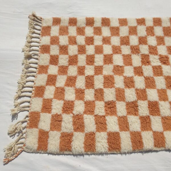 Farlacha | Beni Ourain Moroccan Rug 4x5 ft Terracotta Checkered | 4'x5'61 Ft | 120x171 cm