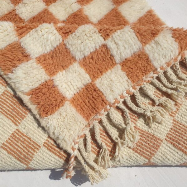 Farlacha | Beni Ourain Moroccan Rug 4x5 ft Terracotta Checkered | 4'x5'61 Ft | 120x171 cm