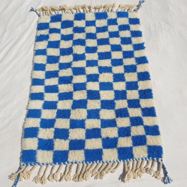 Marjana | Beni Ourain Moroccan Rug 3x5 ft Cobalt Blue Checkered | 3'44x5'12 Ft | 105x156 cm