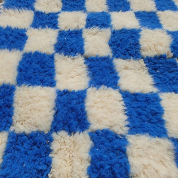 Marjana | Beni Ourain Moroccan Rug 3x5 ft Cobalt Blue Checkered | 3'44x5'12 Ft | 105x156 cm