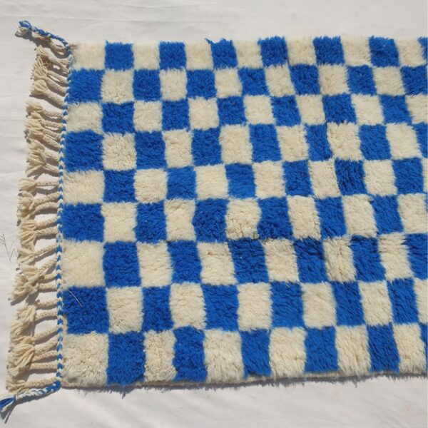 Marjana | Beni Ourain Moroccan Rug 3x5 ft Cobalt Blue Checkered | 3'44x5'12 Ft | 105x156 cm