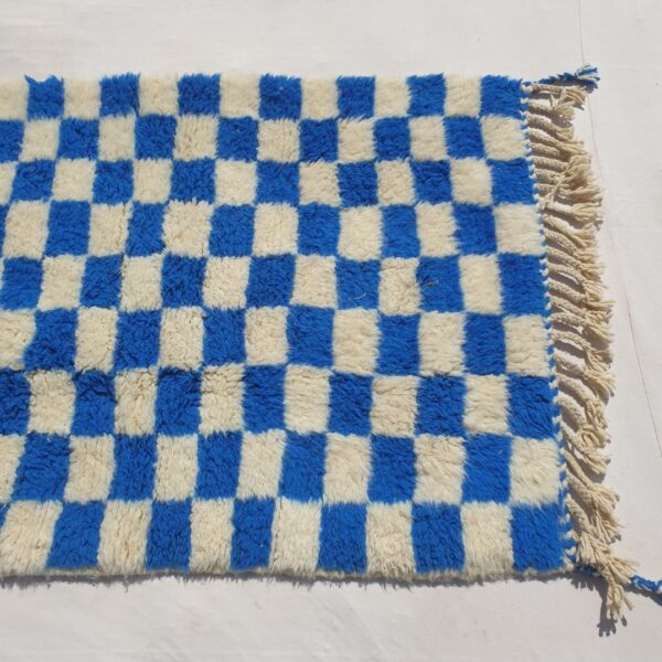 Marjana | Beni Ourain Moroccan Rug 3x5 ft Cobalt Blue Checkered | 3'44x5'12 Ft | 105x156 cm