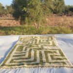 Mouassine – Checkered Olive Green Moroccan Rug | Ultra Soft Beni Ourain Wool Rug