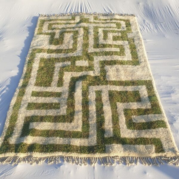 Mouassine – Checkered Olive Green Moroccan Rug | Ultra Soft Beni Ourain Wool Rug