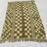 Mouassine – Checkered Olive Green Moroccan Rug | Ultra Soft Beni Ourain Wool Rug