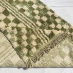 Mouassine – Checkered Olive Green Moroccan Rug | Ultra Soft Beni Ourain Wool Rug