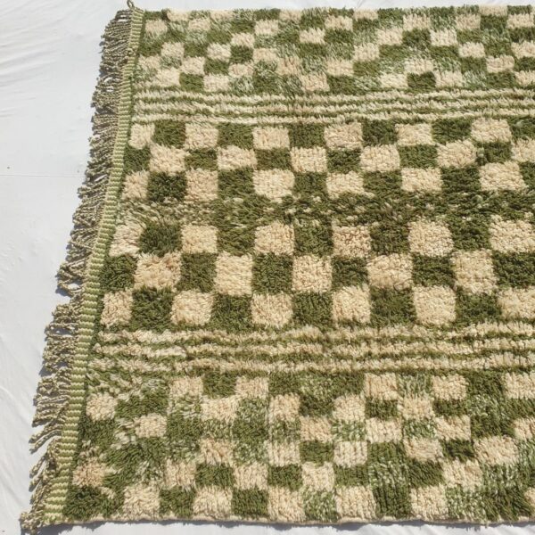Mouassine – Checkered Olive Green Moroccan Rug | Ultra Soft Beni Ourain Wool Rug