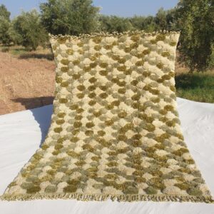 Nabba – Sage Green Checkered Moroccan Shag Rug | Luxury Beni Mrirt Wool Rug