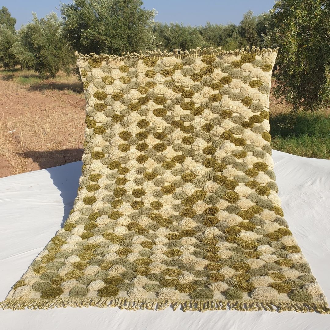 Nabba – Sage Green Checkered Moroccan Shag Rug | Luxury Beni Mrirt Wool Rug