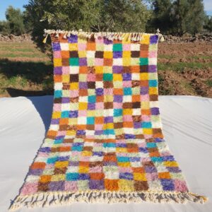 Talina – Multicolored Checkered Authentic Soft Beni Ourain Moroccan Rug