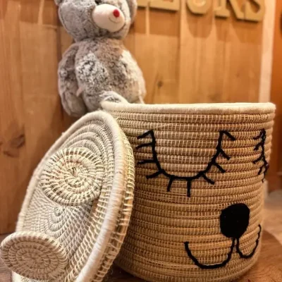 Bear Basket – Handwoven Moroccan Storage with Adorable Bear Ears