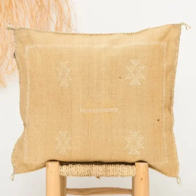 Light Brown Sabra Cover - Handwoven Moroccan Cactus Silk Pillow | Boho Decor