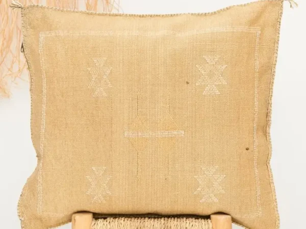 Light Brown Sabra Cover - Handwoven Moroccan Cactus Silk Pillow | Boho Decor