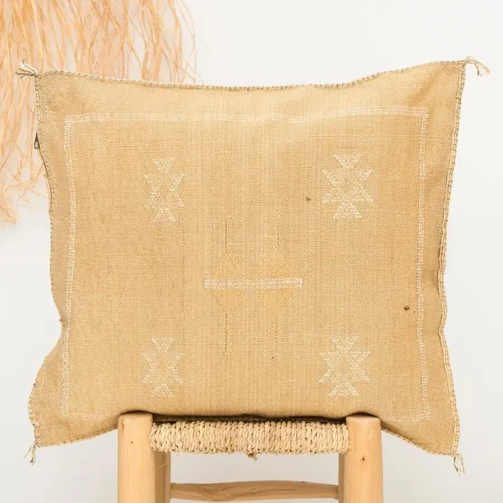 Light Brown Sabra Cover - Handwoven Moroccan Cactus Silk Pillow | Boho Decor