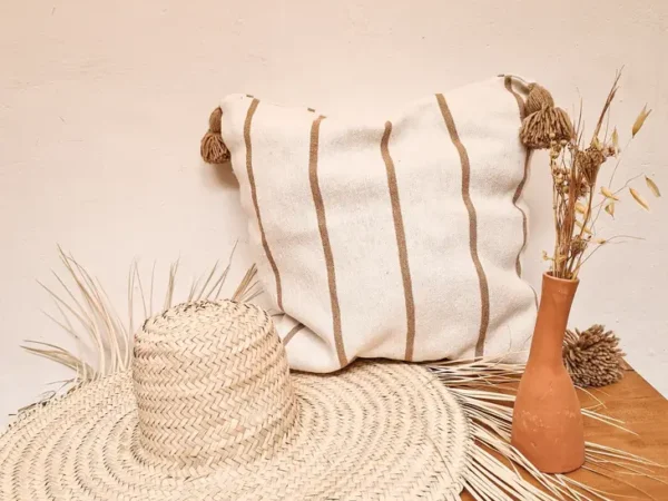 POMPOM CUSHION - WHITE and BEIGE