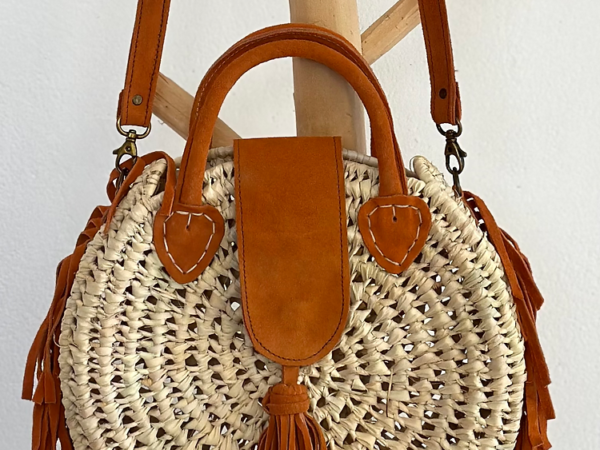 XL Round Suede Basket – Apricot | Handcrafted Moroccan Tote