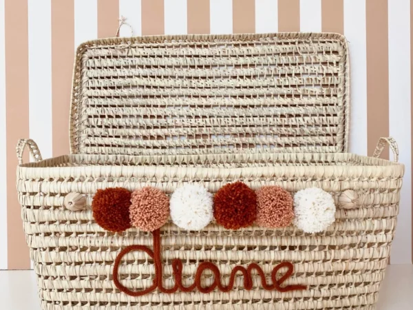 Personalized Palm Leaf Chest with Tassels – Handwoven Moroccan Storage Trunk