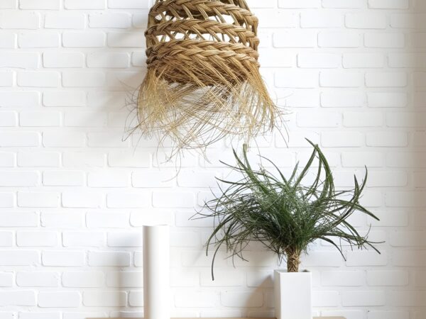 Bohemian Straw Pendant Light – Handwoven Moroccan Lamp Shade (20 × 20 cm)