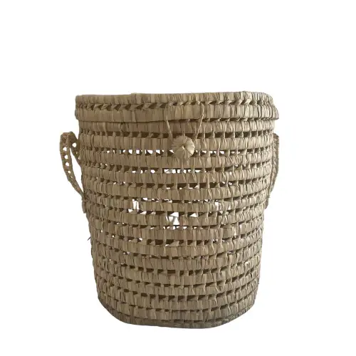 Handwoven Small Round Laundry Basket – Eco-Friendly Palm Leaf Storage