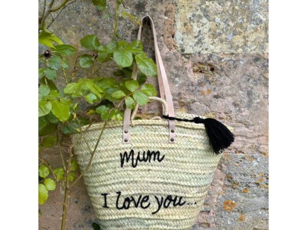 Double-Handled Embroidered Basket - Mum, I Love You (Black)