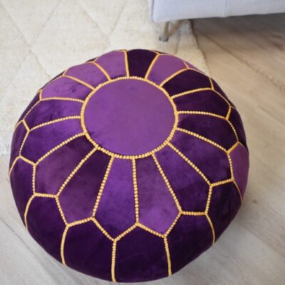 Velvet Pouffe – Blue and White | 55x35 cm Handcrafted Round Ottoman