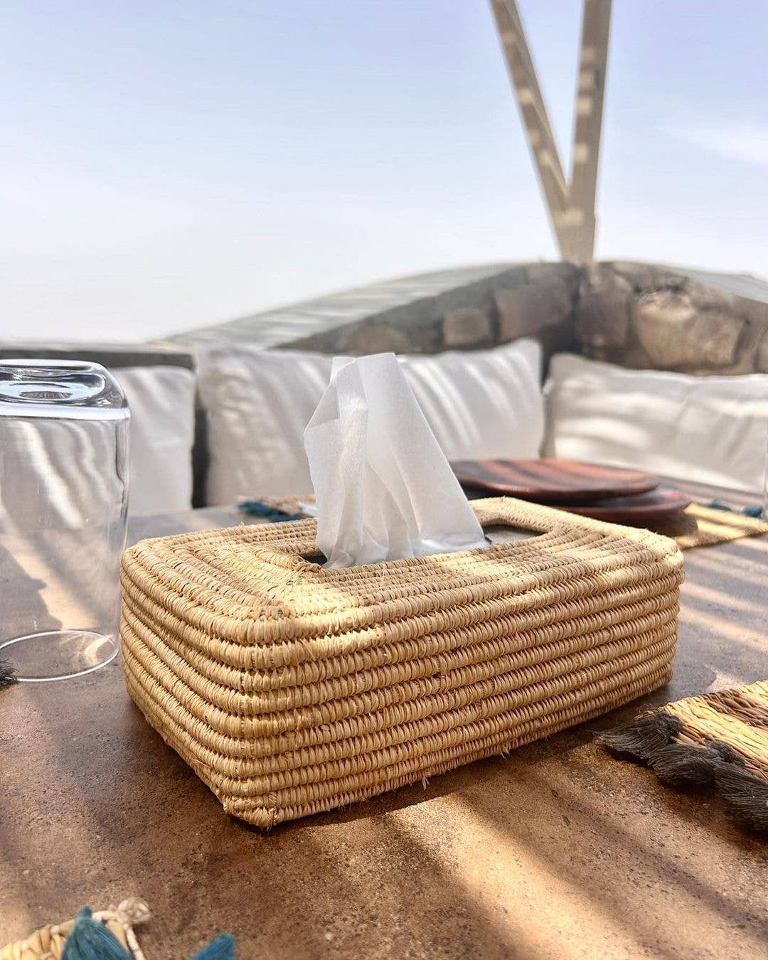 Handwoven Raffia Tissue Box Cover – Boho Natural Home Decor