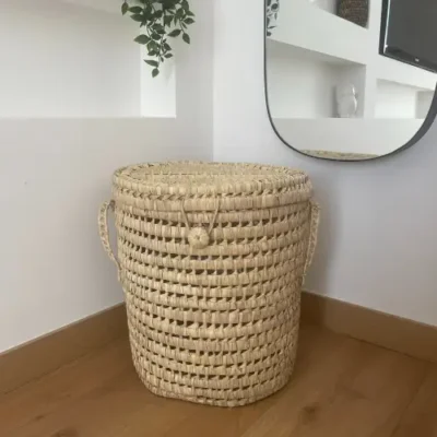 Handwoven Small Round Laundry Basket – Eco-Friendly Palm Leaf Storage