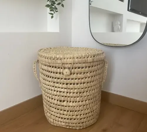 Handwoven Small Round Laundry Basket – Eco-Friendly Palm Leaf Storage