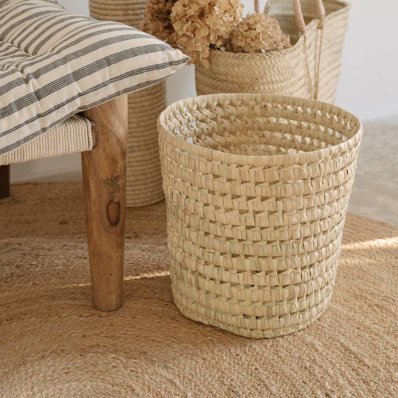 Handwoven Round Palm Leaf Basket – Versatile Moroccan Storage & Decor