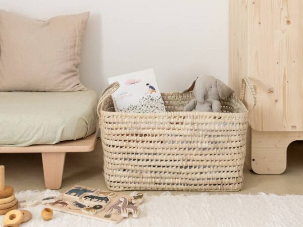 Large Handwoven Palm Leaf Storage Basket – Moroccan Home Organizer