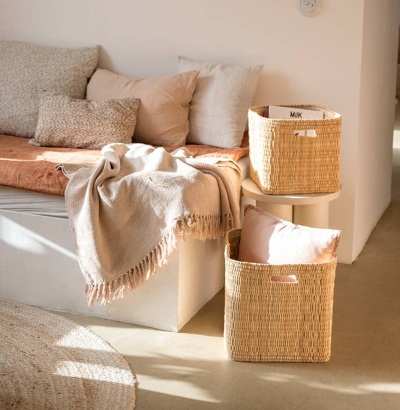 Handwoven Jonc Storage Basket – 2 Sizes | Moroccan Home Organizer