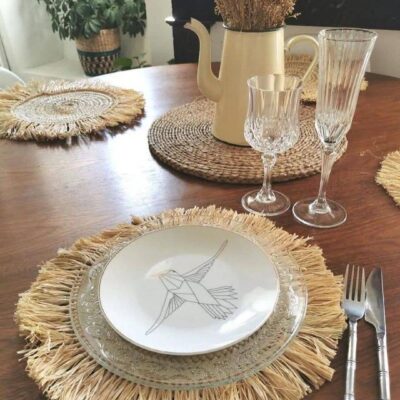Handwoven Wicker Moroccan Placemats with Tassels – Boho Table Decor