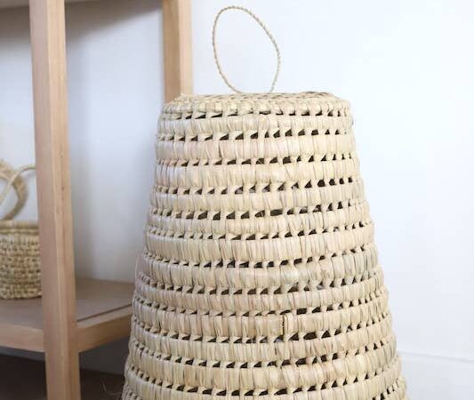 Handwoven Palm Leaf Pendant Light – Moroccan Boho Ceiling Lamp