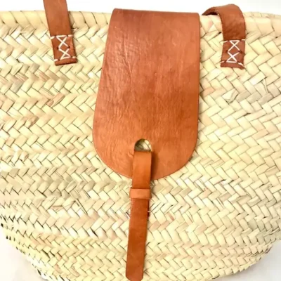 Palm Leaf Basket – Handwoven Moroccan Tote with Leather Accents