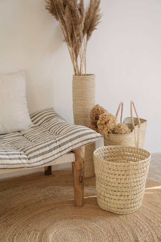 Handwoven Round Palm Leaf Basket – Versatile Moroccan Storage & Decor