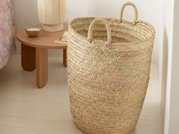 Handwoven Palm Leaf Laundry Basket – Large Moroccan Storage Hamper