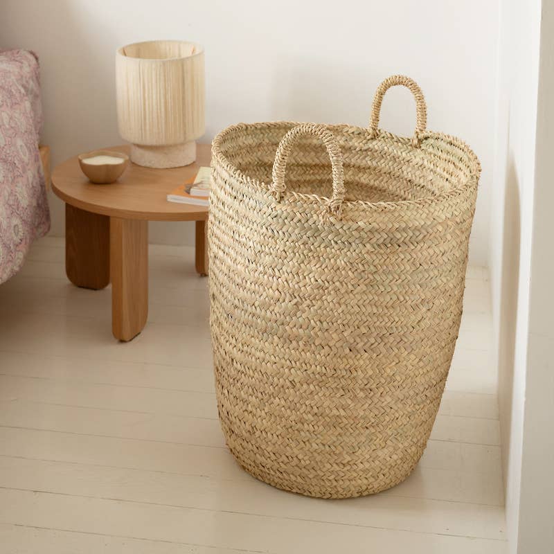 Handwoven Palm Leaf Laundry Basket – Large Moroccan Storage Hamper