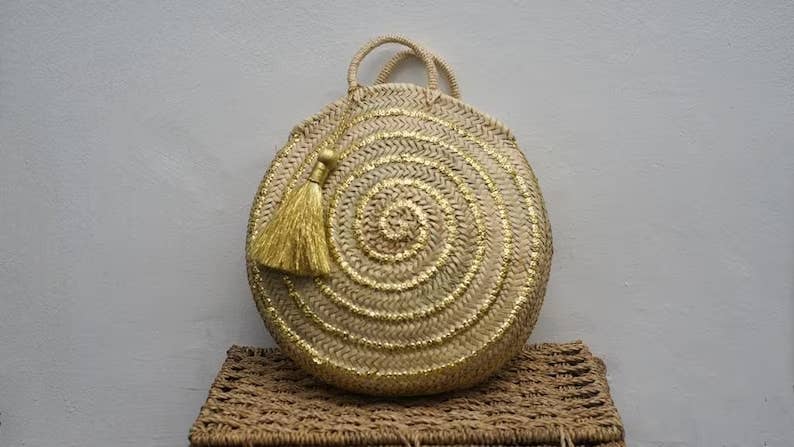French Basket || Straw Bag Moroccan Basket with Sequins