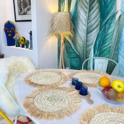 Handwoven Wicker Moroccan Placemats with Tassels – Boho Table Decor