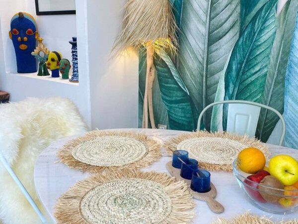 Handwoven Wicker Moroccan Placemats with Tassels – Boho Table Decor